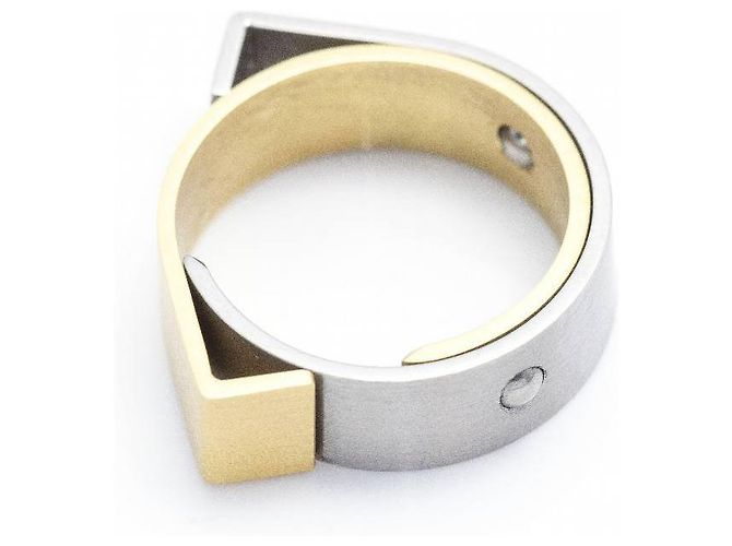 Autre Marque Anello CARL DAU GEOMETRY in Oro e Acciaio Argento Crudo - vista 2