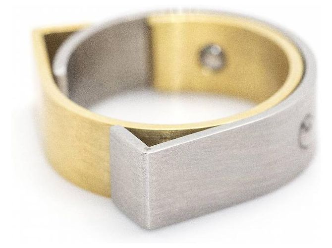 Autre Marque Anello CARL DAU GEOMETRY in Oro e Acciaio Argento Crudo - vista 5