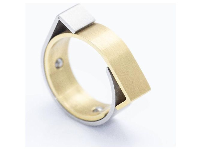 Autre Marque Anello CARL DAU GEOMETRY in Oro e Acciaio Argento Crudo - vista 7