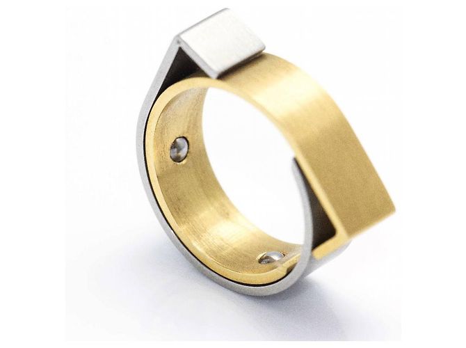 Autre Marque Anello CARL DAU GEOMETRY in Oro e Acciaio Argento Crudo - vista 8