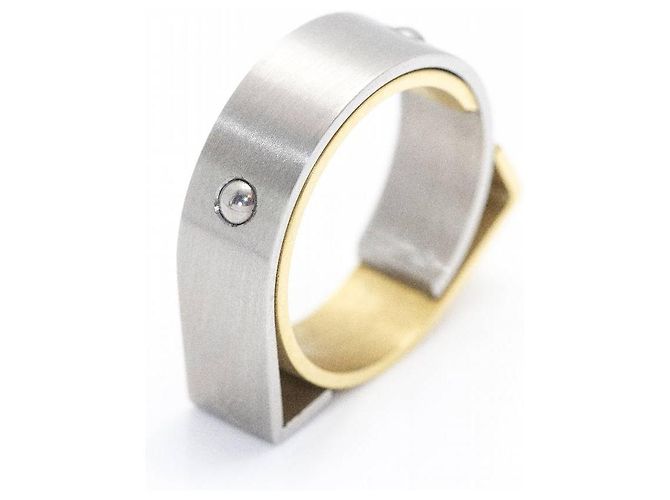 Autre Marque Anello CARL DAU GEOMETRY in Oro e Acciaio Argento Crudo - vista 9