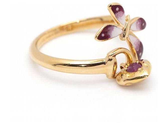 GUCCI Anello Farfalla in oro e smalto. Rosa Bianco D'oro - vista 4