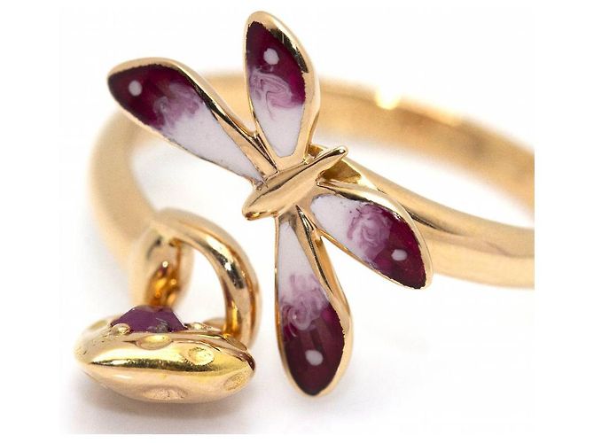 GUCCI Anello Farfalla in oro e smalto. Rosa Bianco D'oro - vista 5