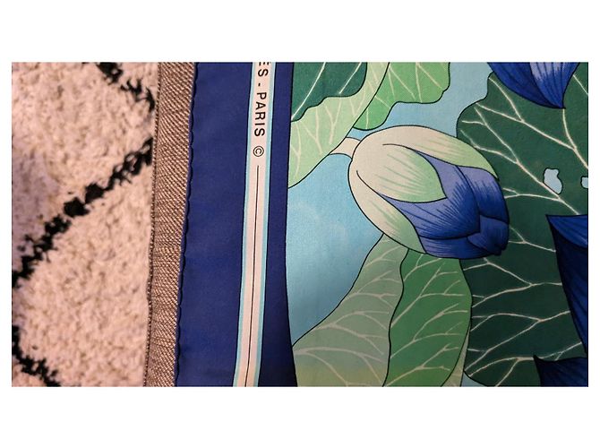 Fiore di loto vintage quadrato Hermès Anno 90 Blu - vista 10