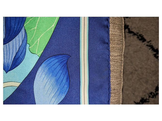 Fiore di loto vintage quadrato Hermès Anno 90 Blu - vista 15