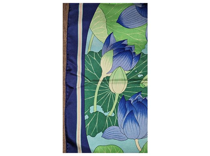 Fiore di loto vintage quadrato Hermès Anno 90 Blu - vista 16