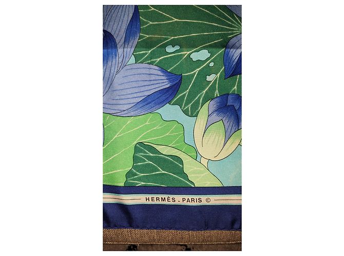 Fiore di loto vintage quadrato Hermès Anno 90 Blu - vista 17