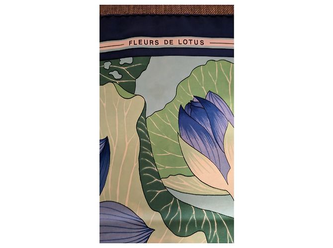 Fiore di loto vintage quadrato Hermès Anno 90 Blu - vista 18