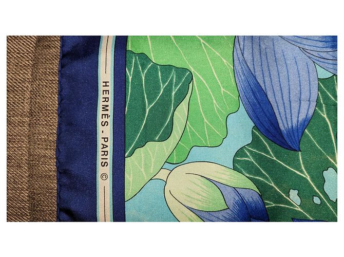Fiore di loto vintage quadrato Hermès Anno 90 Blu - vista 3