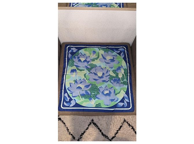 Fiore di loto vintage quadrato Hermès Anno 90 Blu - vista 4