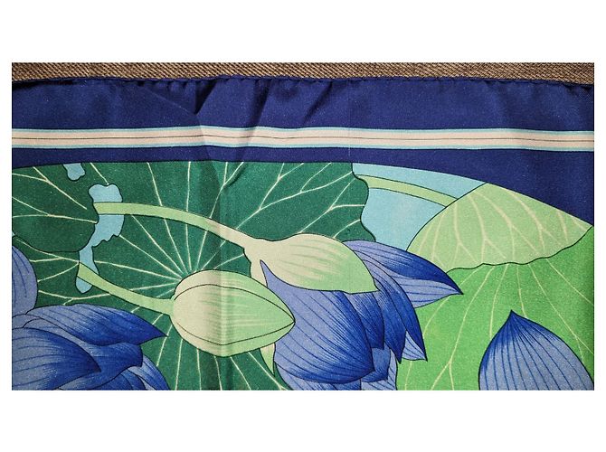 Fiore di loto vintage quadrato Hermès Anno 90 Blu - vista 6