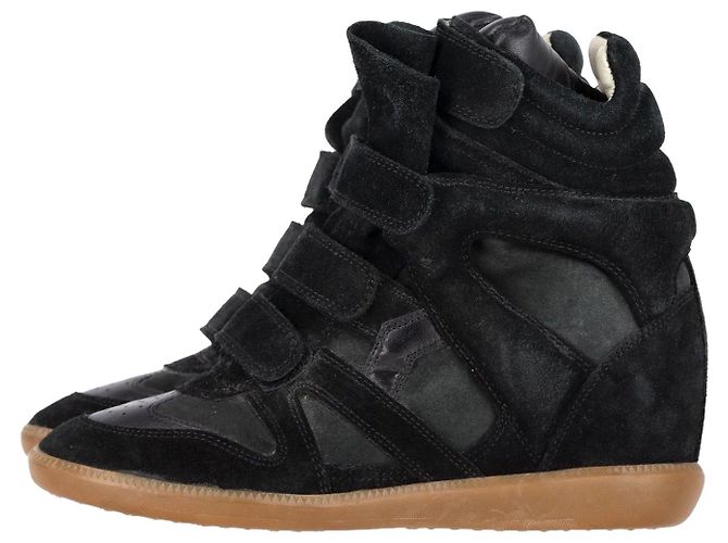 Isabel Marant Beckett Baskets montantes compensées en daim noir - vue 4