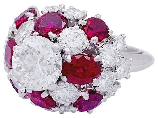 inconnue Platinring, Diamanten, Rubin. - Ansicht 2