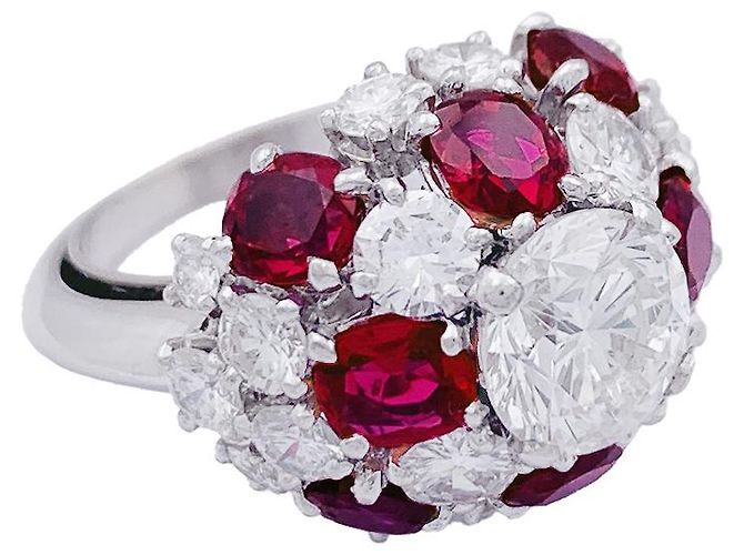 inconnue Platinring, Diamanten, Rubin. - Ansicht 4