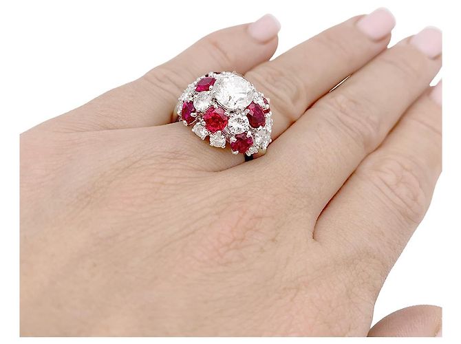 inconnue Platinring, Diamanten, Rubin. - Ansicht 5