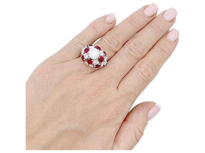inconnue Platinring, Diamanten, Rubin. - Ansicht 6