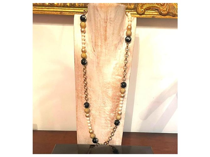 Parure DOLCE & GABBANA collana e bracciale acciaio dorato perle nere oro bianche D'oro - vista 11
