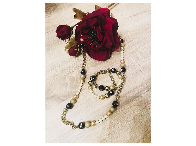 Parure DOLCE & GABBANA collana e bracciale acciaio dorato perle nere oro bianche D'oro - vista 12