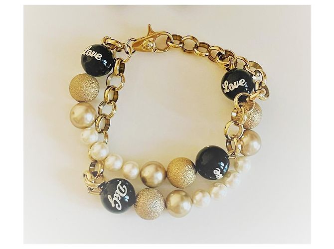 Parure DOLCE & GABBANA collana e bracciale acciaio dorato perle nere oro bianche D'oro - vista 2
