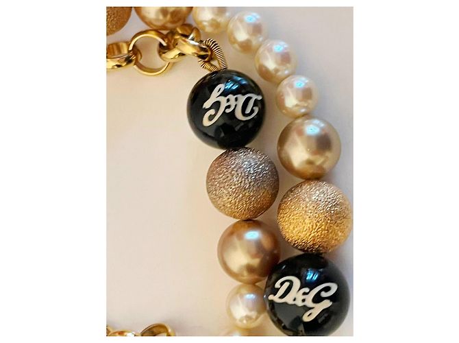 Parure DOLCE & GABBANA collana e bracciale acciaio dorato perle nere oro bianche D'oro - vista 4
