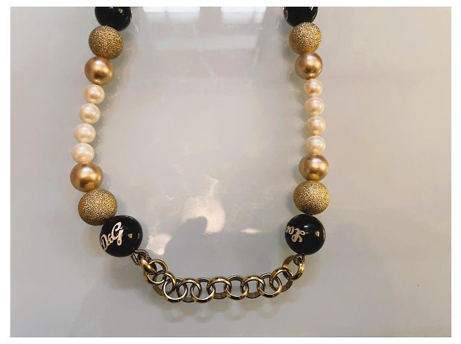 Parure DOLCE & GABBANA collana e bracciale acciaio dorato perle nere oro bianche D'oro - vista 7