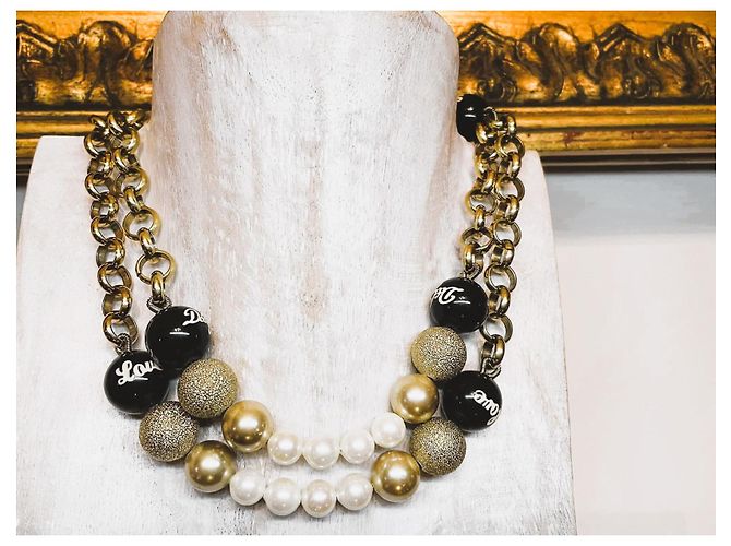 Parure DOLCE & GABBANA collana e bracciale acciaio dorato perle nere oro bianche D'oro - vista 9
