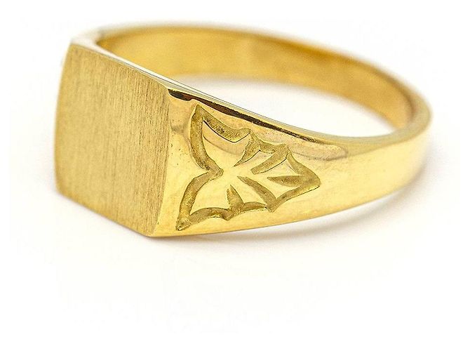 Autre Marque Anello con sigillo quadrato in oro giallo. D'oro - vista 2