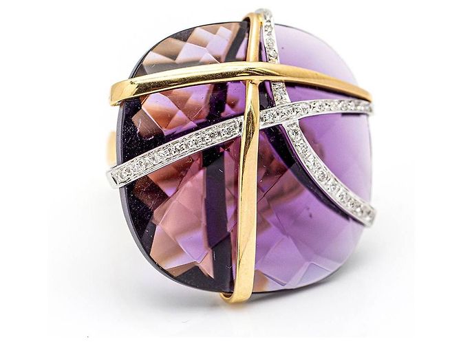 Autre Marque Zweifarbiger Ring im italienischen Design. Silber Golden - Ansicht 2