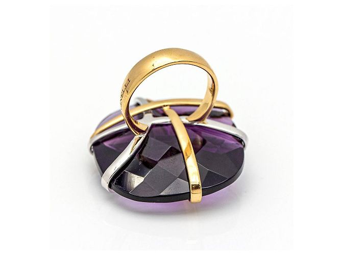 Autre Marque Zweifarbiger Ring im italienischen Design. Silber Golden - Ansicht 5
