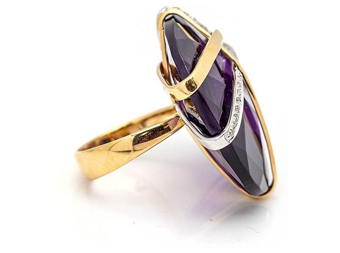Autre Marque Zweifarbiger Ring im italienischen Design. Silber Golden - Ansicht 6