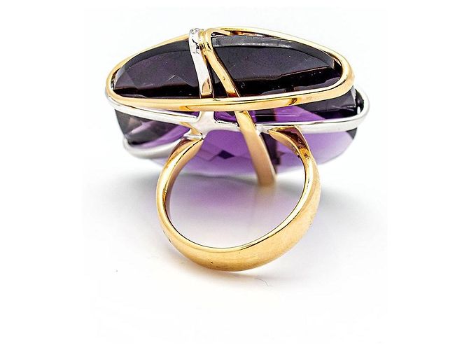Autre Marque Zweifarbiger Ring im italienischen Design. Silber Golden - Ansicht 7