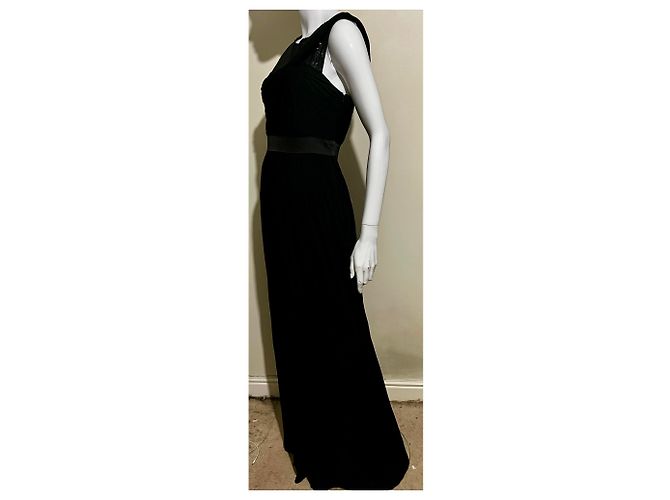 Vera Wang Drapiertes schwarzes Abendkleid mit Spitzeneinsätzen - Ansicht 4