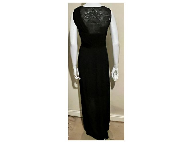 Vera Wang Drapiertes schwarzes Abendkleid mit Spitzeneinsätzen - Ansicht 6