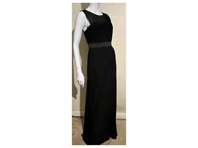 Vera Wang Drapiertes schwarzes Abendkleid mit Spitzeneinsätzen - Ansicht 7