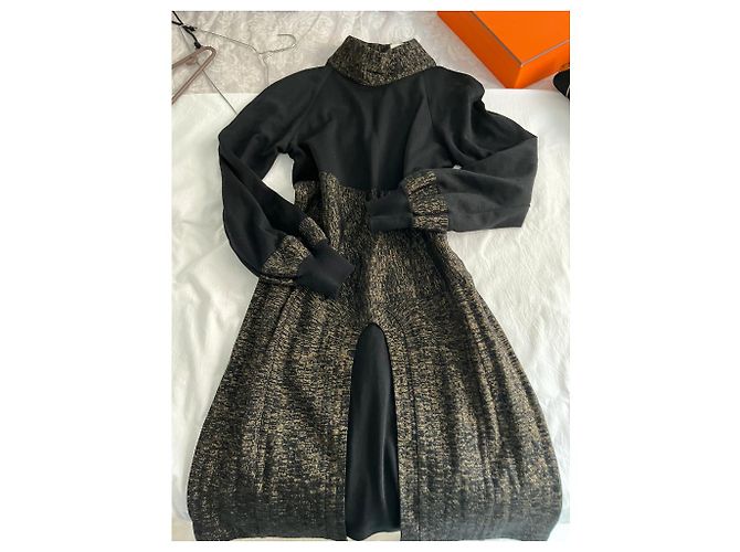 Chanel Paris Byzance Black and Bronze Gold Wool Dress - view 2