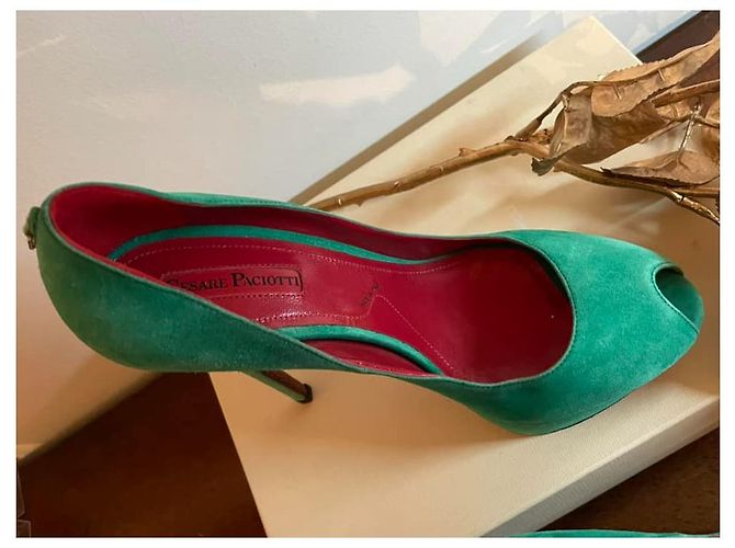 Open toe CESARE PACIOTTI in green suede - view 9