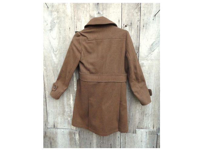Apc Brown Wool Double Breasted Coat Size S - view 2
