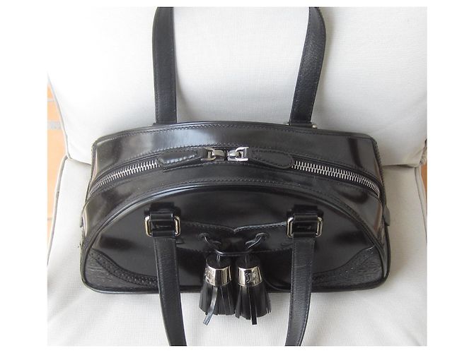 Borsa Bowling Céline in Pelle Lucida Nera Nero - vista 3
