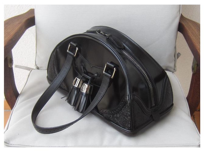 Borsa Bowling Céline in Pelle Lucida Nera Nero - vista 5