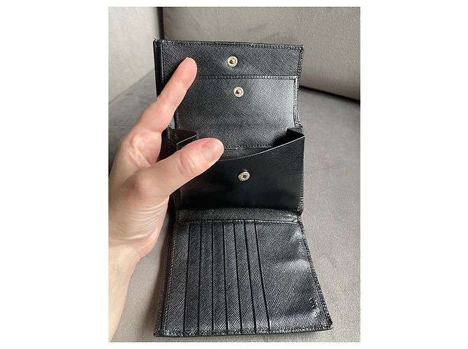 Prada Triangle Logo Wallet Black Leather - view 12