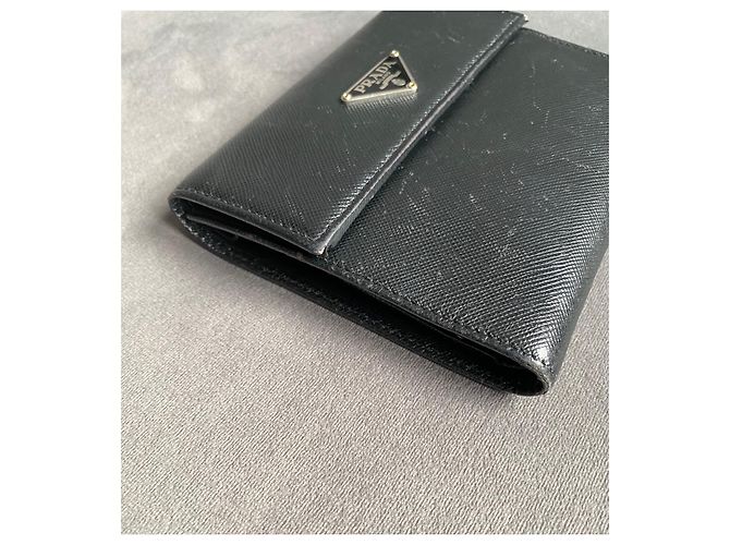 Prada Triangle Logo Wallet Black Leather - view 4