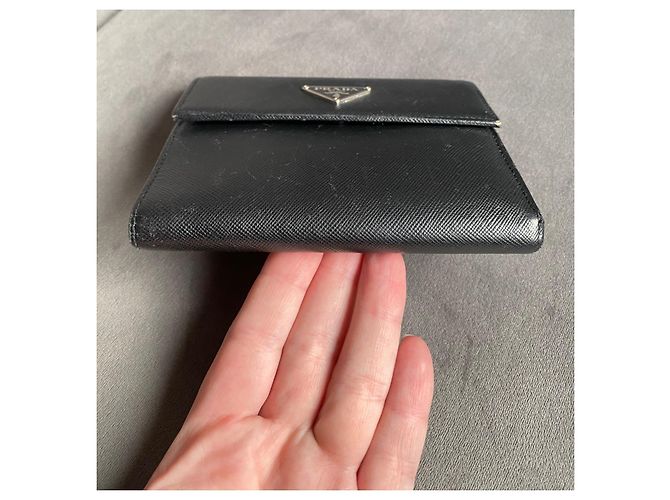 Prada Triangle Logo Wallet Black Leather - view 6