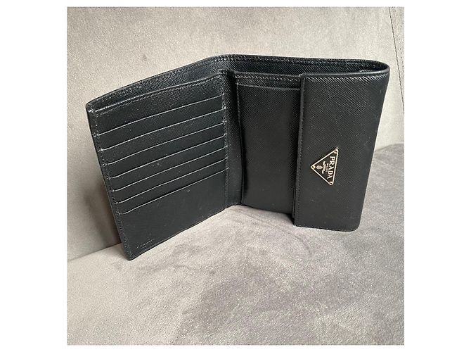 Prada Triangle Logo Wallet Black Leather - view 8