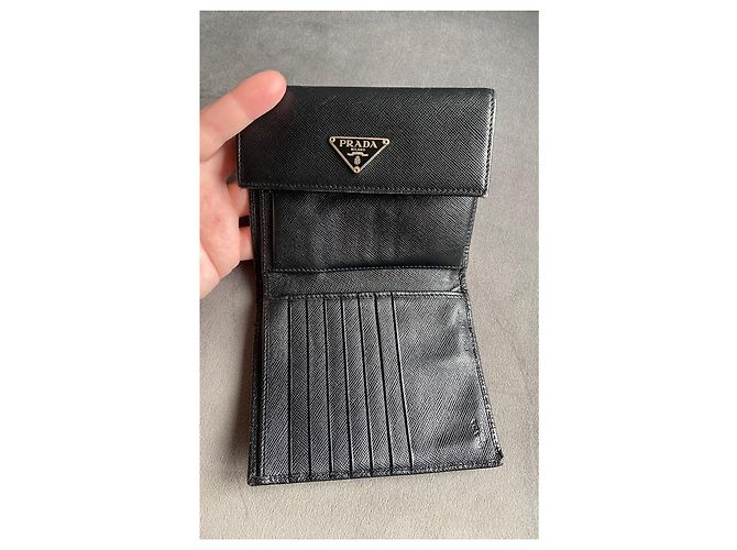 Prada Triangle Logo Wallet Black Leather - view 9
