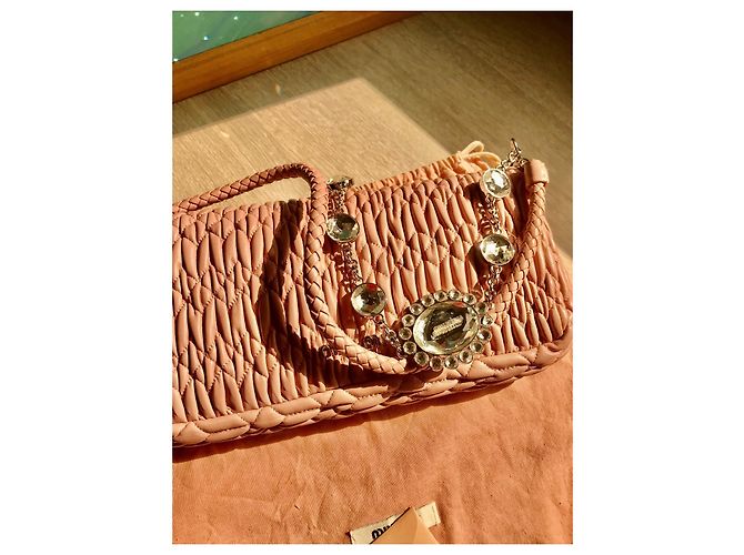 Sac à main Miu Miu Chrystal en cuir rose - vue 10