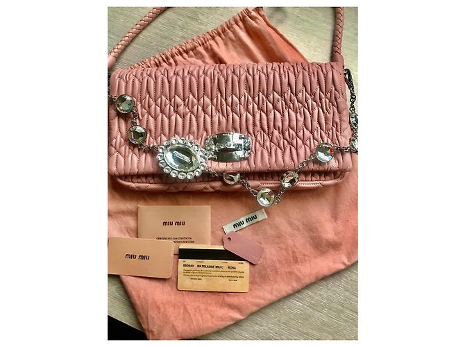 Sac à main Miu Miu Chrystal en cuir rose - vue 2