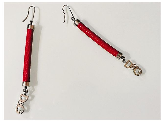 Orecchini DOLCE & GABBANA in acciaio e pelle rossa stampa “croco”, Rosso - vista 2