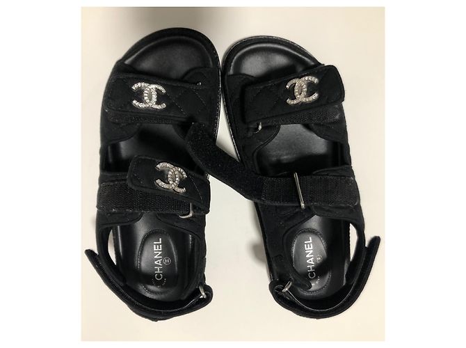 Chanel Sandali papà in cristallo CC Nero - vista 13