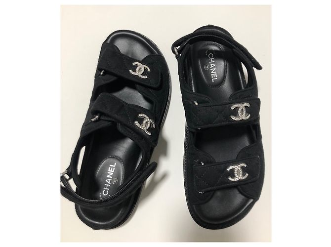Chanel Sandali papà in cristallo CC Nero - vista 15