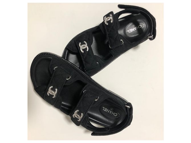 Chanel Sandali papà in cristallo CC Nero - vista 16